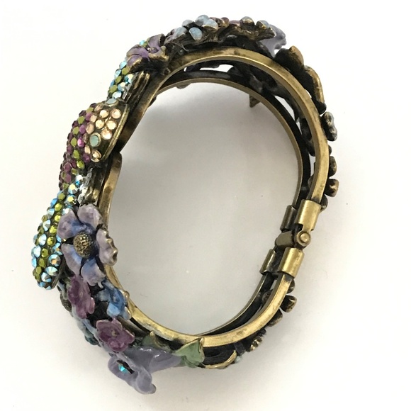 KIRKS FOLLY Bee Rhinestone Cuff Bracelet Jeweled Bee Flowers To Be or Not To Bee - Picture 15 of 16